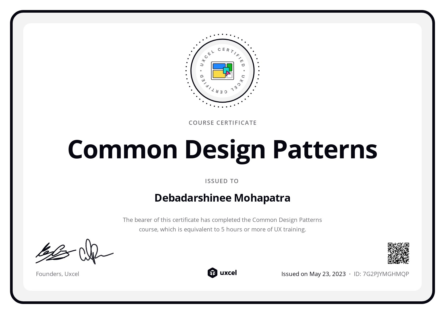 Debadarshinee Mohapatra's certificate